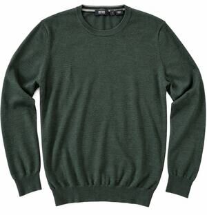 BOSS Hugo Boss Mens L Green Extrafine Merino Wool Slim Fit Crewneck Sweater